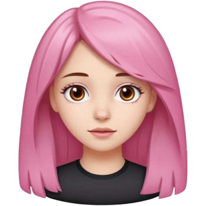 white skined girl with long brown hair and brown eyes and short pink highlights emoji