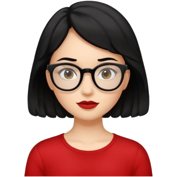 niña con pelo ondulado corto pero no tan corto color negro y lentes negros que tenga un top rojo  emoji