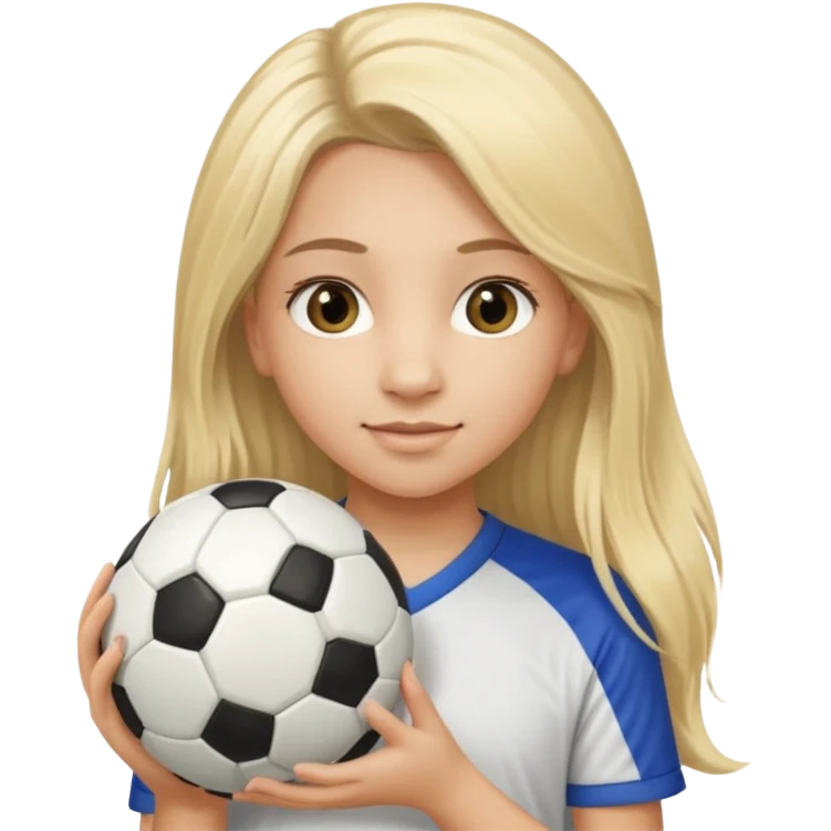 A girl with long light blonde hair with long eyelashes that looks around 13 years old with a soccer ball emoji