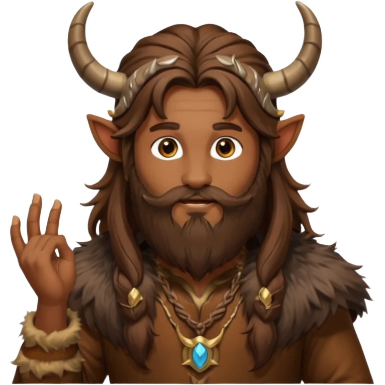 Pan, God of the Wild from Gods and Goddesses with long brown hair and beard, brown fur outfit and horn emoji