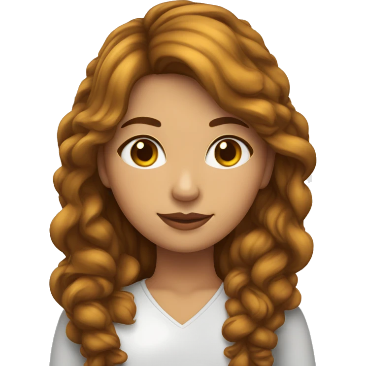 una chica pelirroja, pelo rizado largo, con ojos color miel y piel blanca emoji