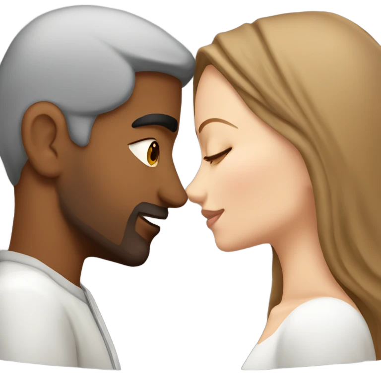Arabian man and white girl with brown hair kissing emoji