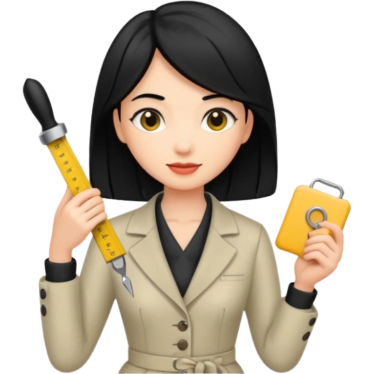 tailor woman holding measure black hair emoji