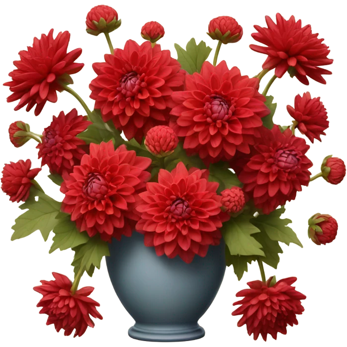 A Parisian-inspired setting with a bouquet of red dahlias in a ceramic vase emoji