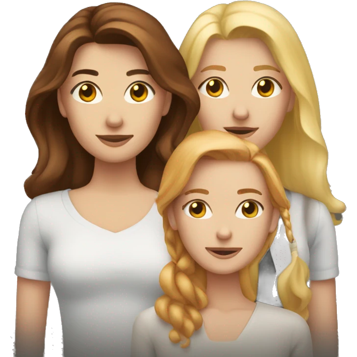 Three friends, one brunette, one blonde, one redhead emoji