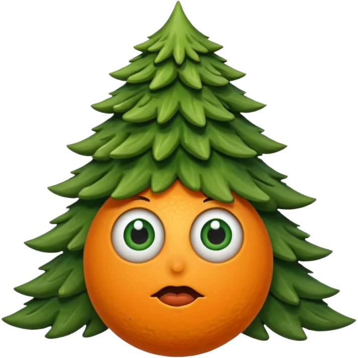 sapin avec deux gros yeux orange, pas de bouche emoji