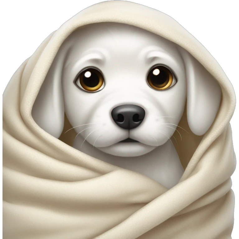 mini white puppy wrapped up in blanket  emoji