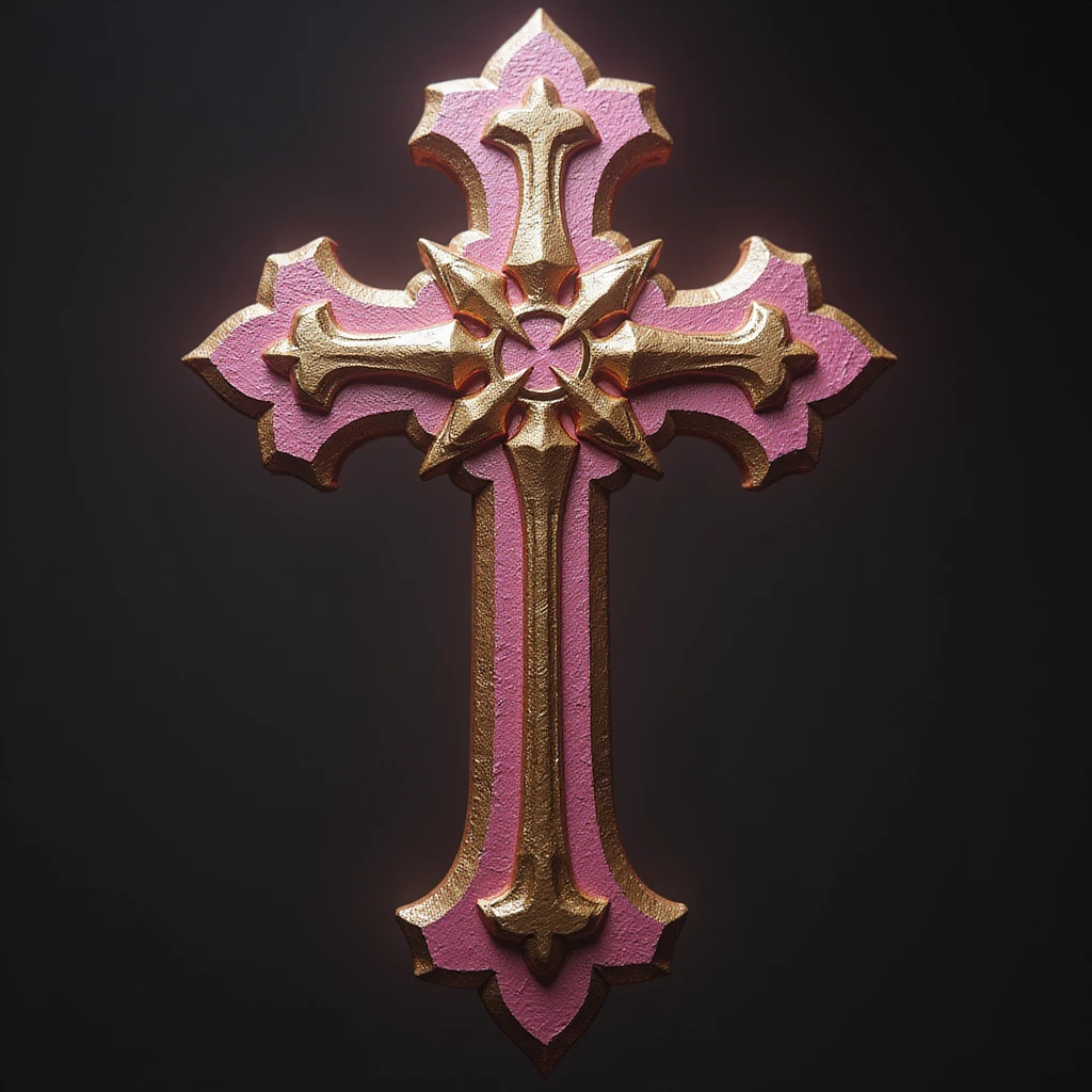 realistic gothic cross, pink and gold, photorealistic style, no background emoji