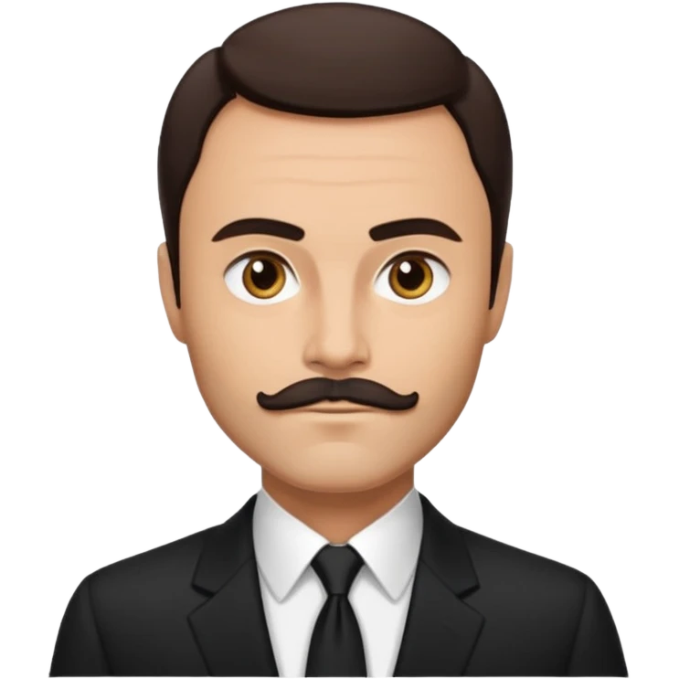 John Saxon with dark brown hair and short mustache, black suit, light tan skin emoji