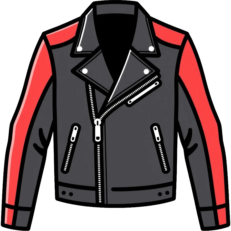 black leather jacket with red arms and shoulders emoji