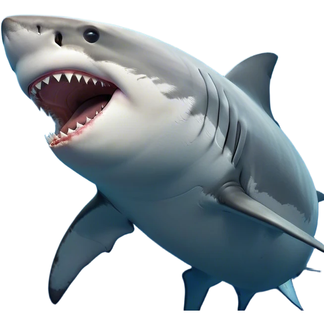 Cinematic Cute Yawning Great White Shark Portrait Emoji, Head tilted slightly with a dramatic, wide-open yawn, showcasing its robust, streamlined form with a slightly open mouth revealing powerful jaws and sleepy, half-closed eyes, Simplified yet irresistibly adorable features, highly detailed, glowing with a soft, cozy oceanic glow, high shine, relaxed yet expressive, stylized with a hint of whimsical aquatic ease, soft glowing outline, capturing the essence of a drowsy yet affectionate great white shark that appears ready to stretch and yawn its way out of the screen! emoji