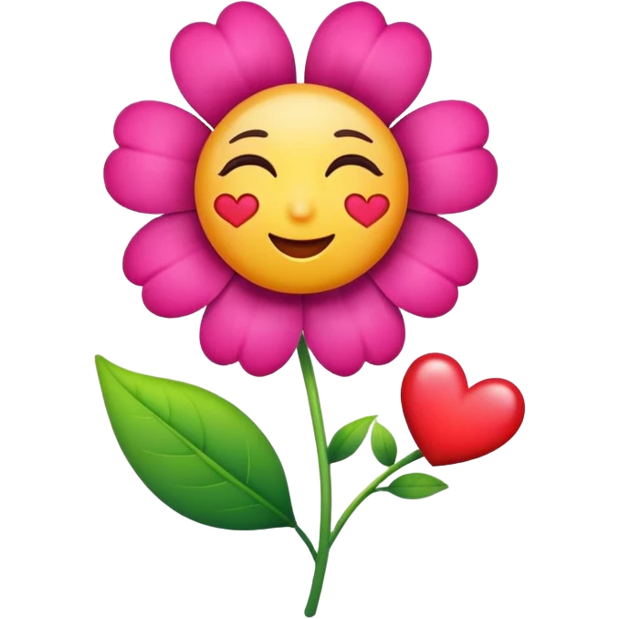 a flower winking and holding a heart emoji