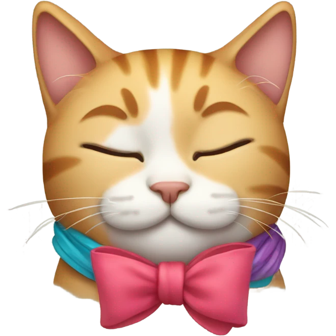 Cat sleep with bow emoji