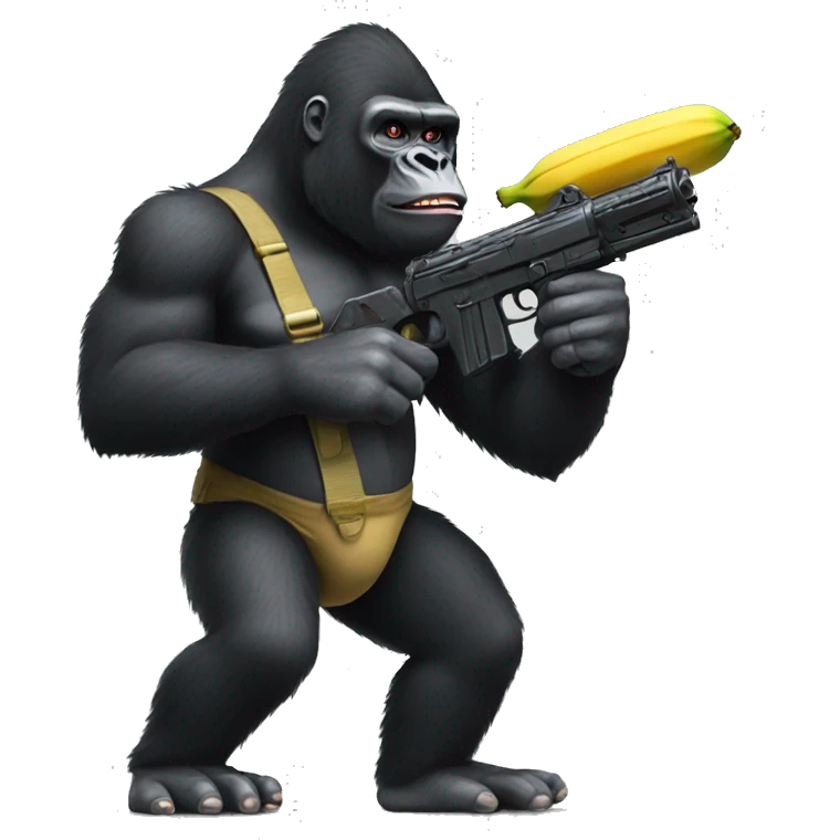 a gorilla in a war with a banana gun emoji