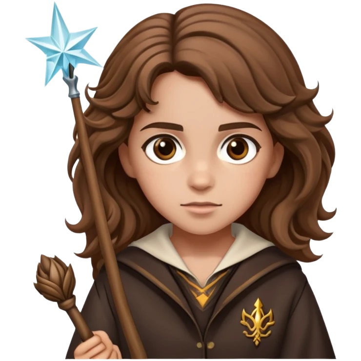 Hermione Granger from Harry Potter with bushy brown hair and wand emoji