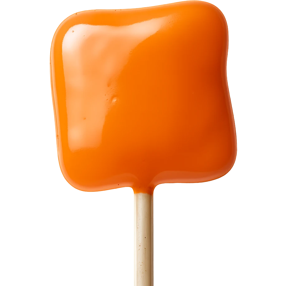 Remove the background, keep only the realistic square-shaped orange lollipop in photorealistic style with transparent background. emoji