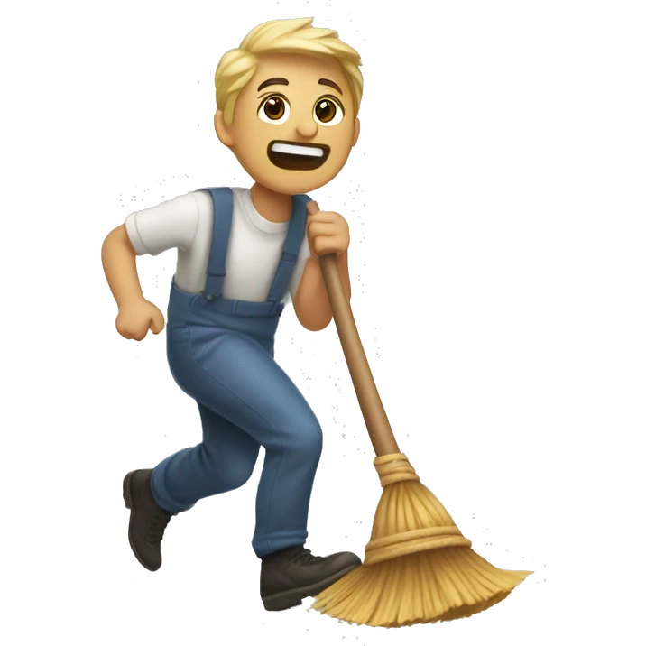big person getting chased by a broom emoji