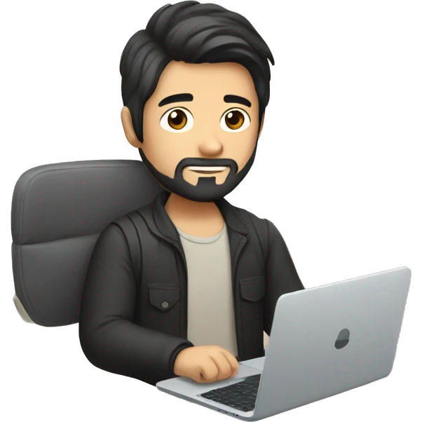 asian guy with dark hair and beard and laptop in hands emoji