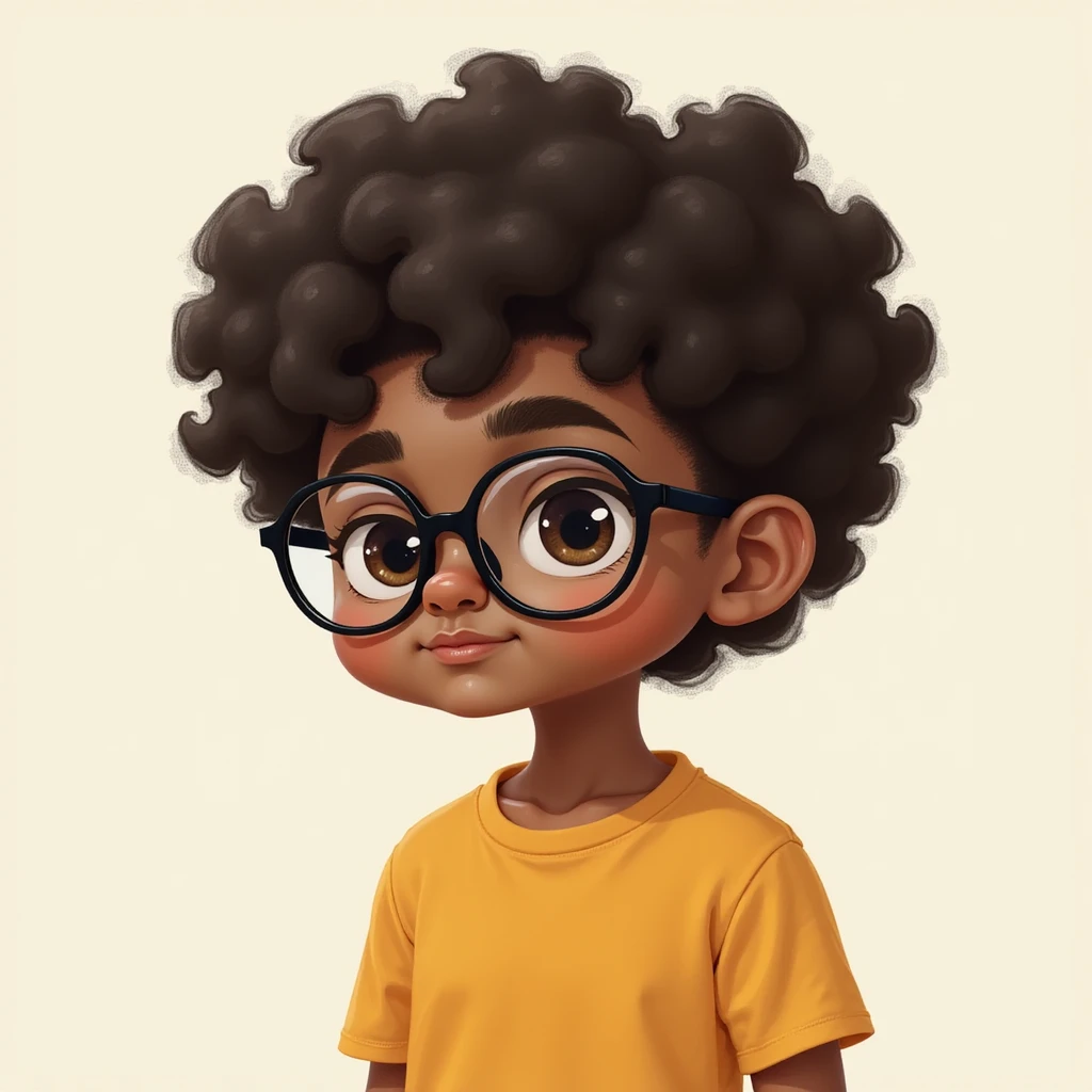 11 year old mixed-race boy with glasses and curly hair, realistic illustration style, neutral background emoji