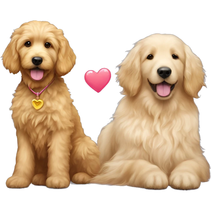 Make one of a fluffy goldendoodle with a golden retriever next to it and a little heart between them  emoji