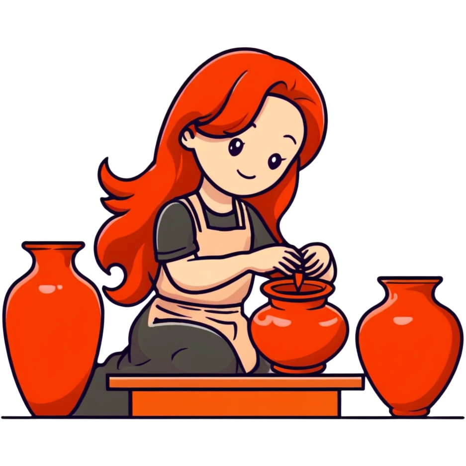 girl with long red hair making pottery emoji