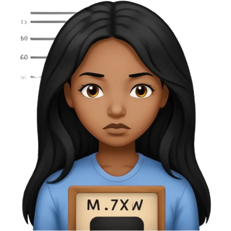 sad black prisoner long haired woman mug shot with bg no cup no mug emoji