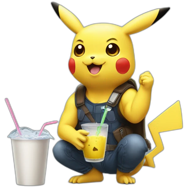 Pikachu drinks wich elon musk emoji