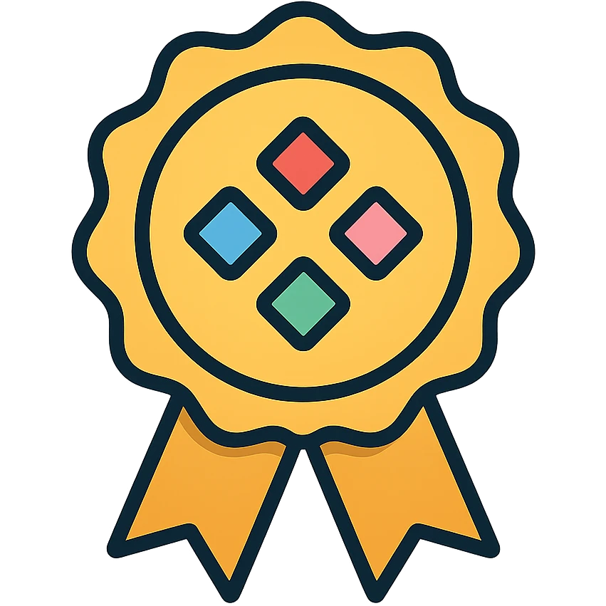 vector icon of a gold guarantee seal award with colorful gems, abstract seal shape, elegant and minimalist flat design, isolated on white, award badge style, 2D flat vector, trending icon look, soft shadows, no text, commercial use emoji