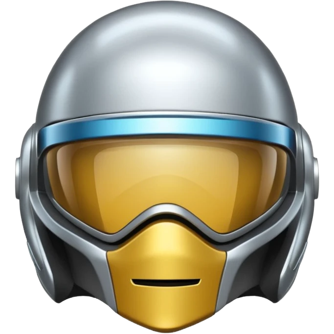 A futuristic helmet emoji made of silver chrome, smooth aerodynamic shape, minimal visor detail, reflective metallic surface, sci-fi aesthetic, iOS emoji style, centered on clean white background emoji