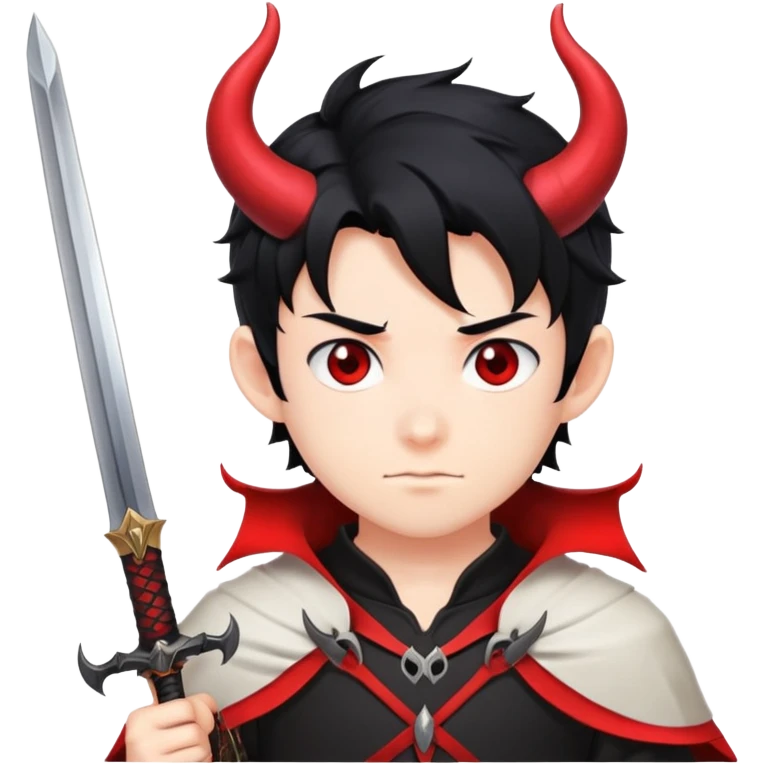 Anime devil boy with black hair, horns, and a sword emoji