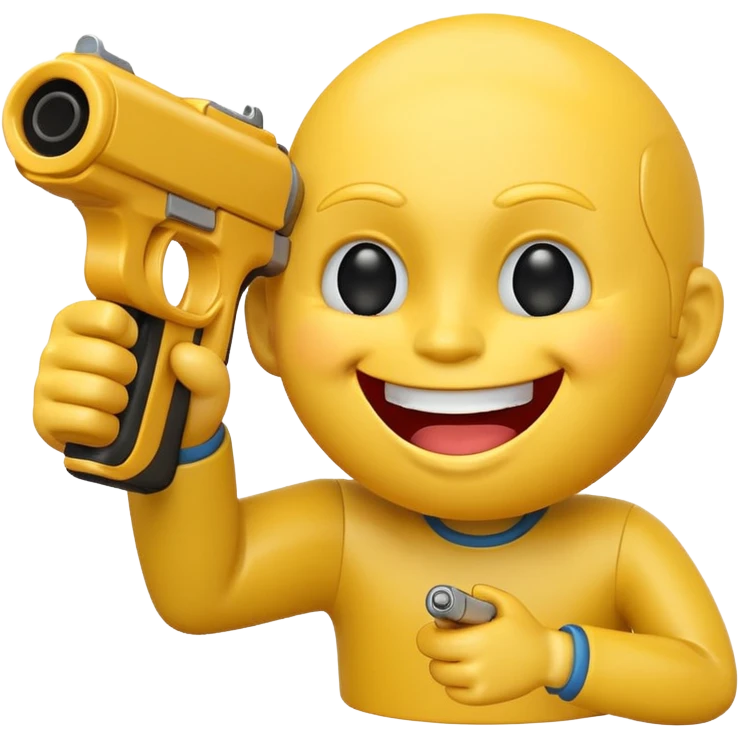 Yellow laughing face pointing gun at its own temple emoji