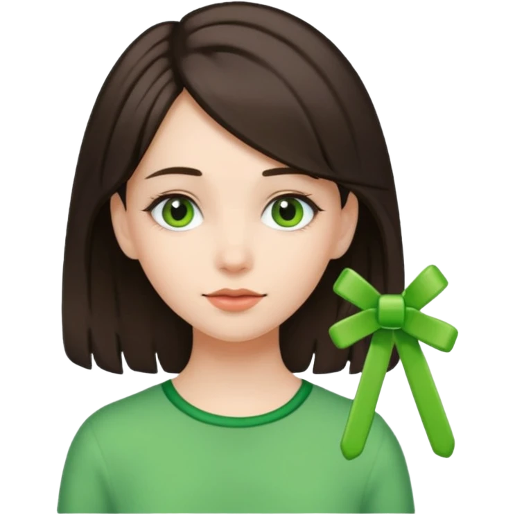 brunette girl with green color hairclip emoji