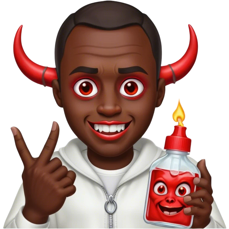Create me Diddy holding baby oil with an evil grin and devil horns  emoji