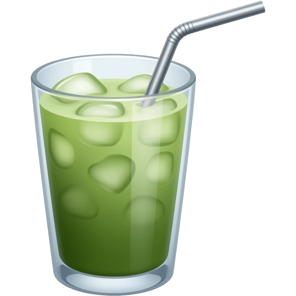 iced matcha latte in a glass cup with a metal straw emoji