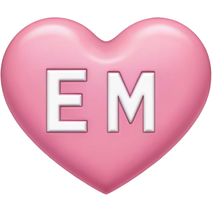 Letters E and M in white placed in a pink heart emoji