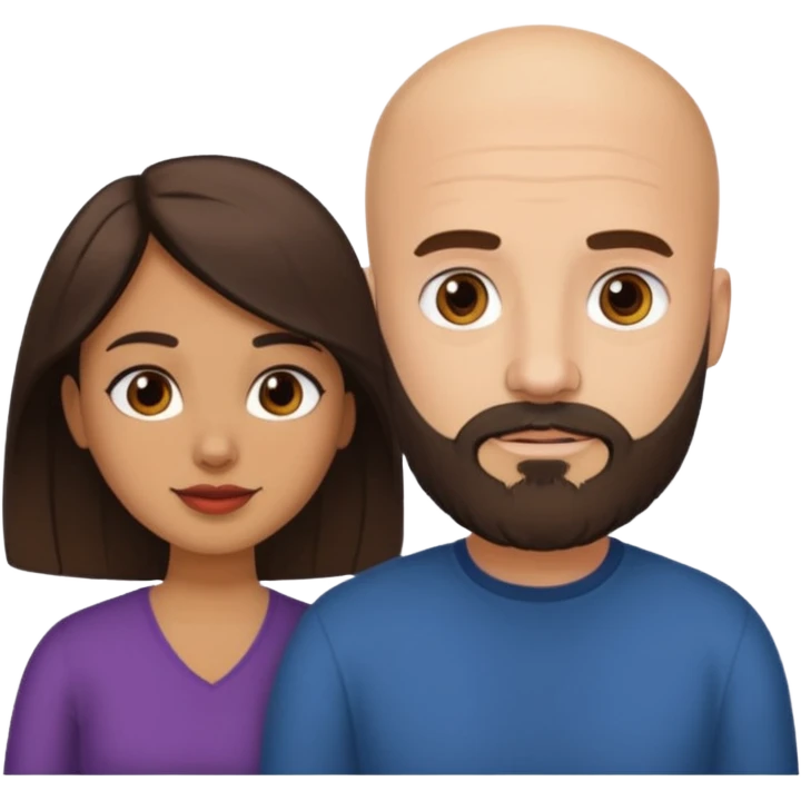 Man beard bald white woman medium hair brown latina emoji