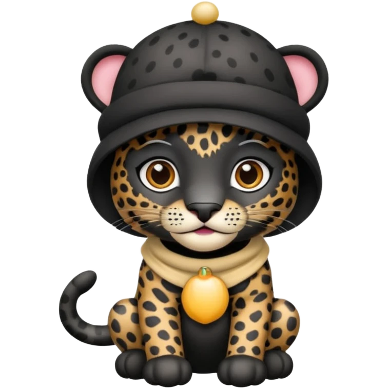 A black jaguar wearing a baby hat emoji