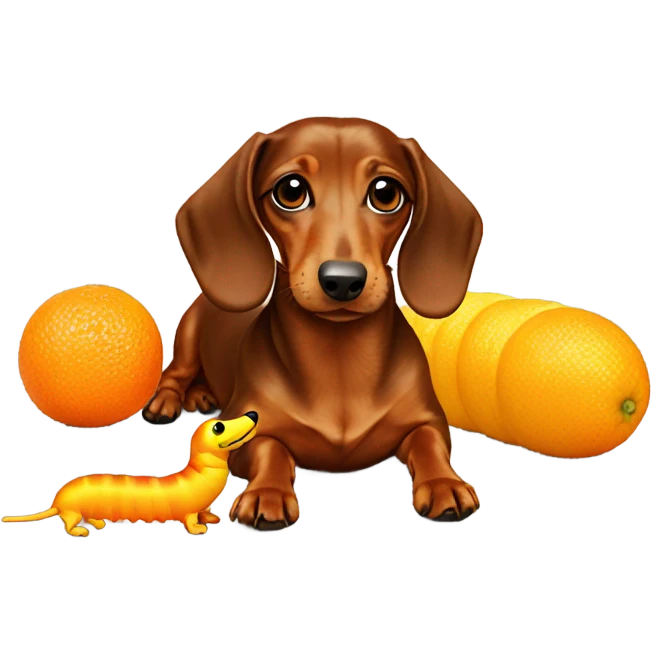Daschund with orange and yellow caterpillar emoji