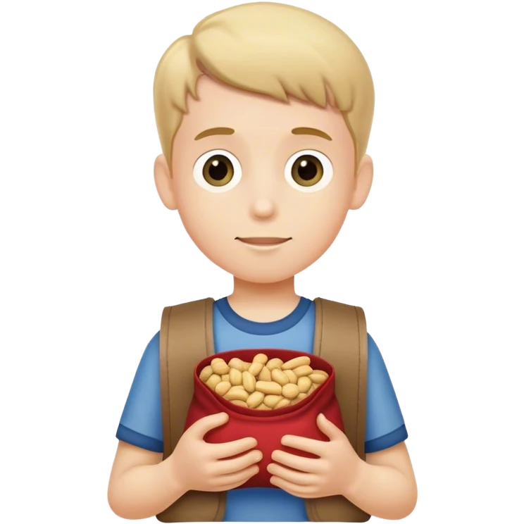 Boy holding a small bag of peanuts emoji