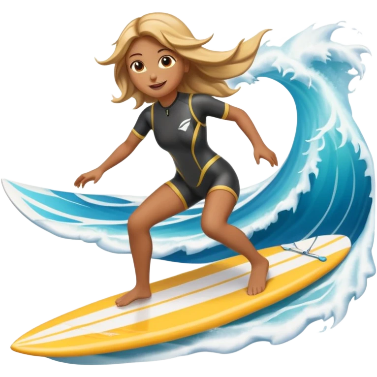 High-resolution detailed emoji of a wingfoil surfer girl, vibrant and expressive style. She is riding a hydrofoil board above ocean waves, holding an inflated wing sail overhead.  emoji