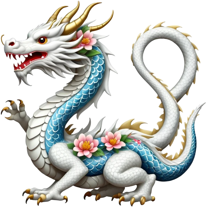 White Chinese dragon with floral pattern on its body  emoji