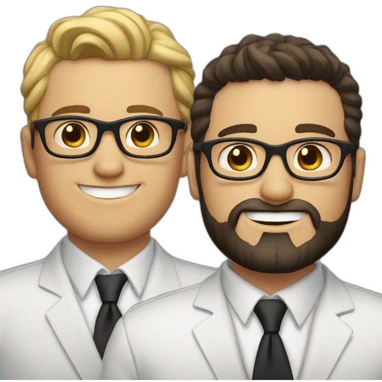 two groom, one with a dark beard and glasses and the other beardless with light hair and white skin emoji