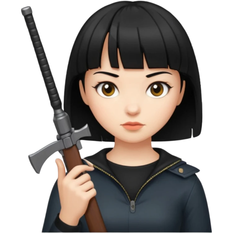 Hace un emoji de una chica de pelo corto negro y fleco finito , con un arma  emoji