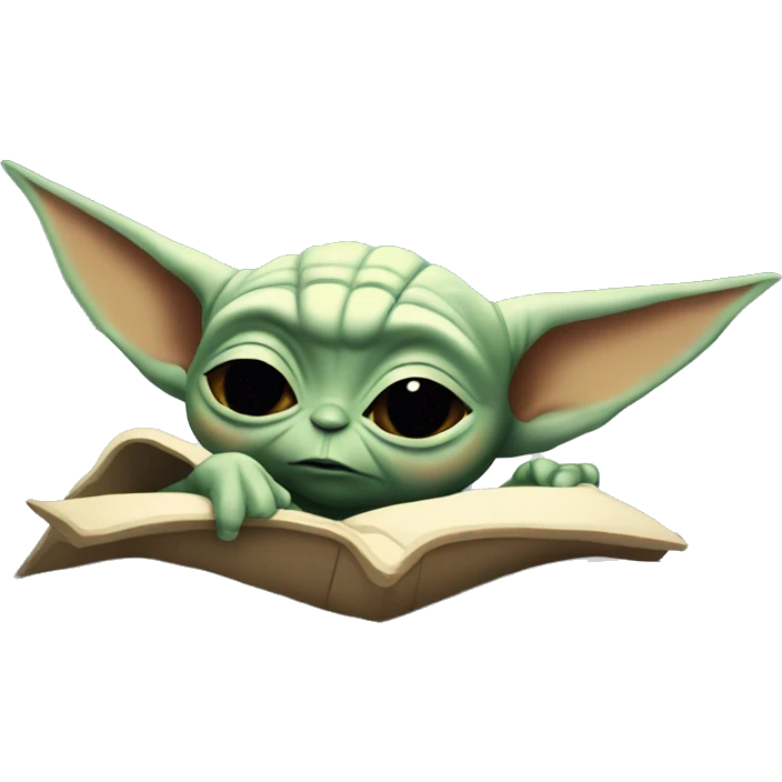 baby yoda is slipping in bed. Around him are flying letters ZZZZ emoji