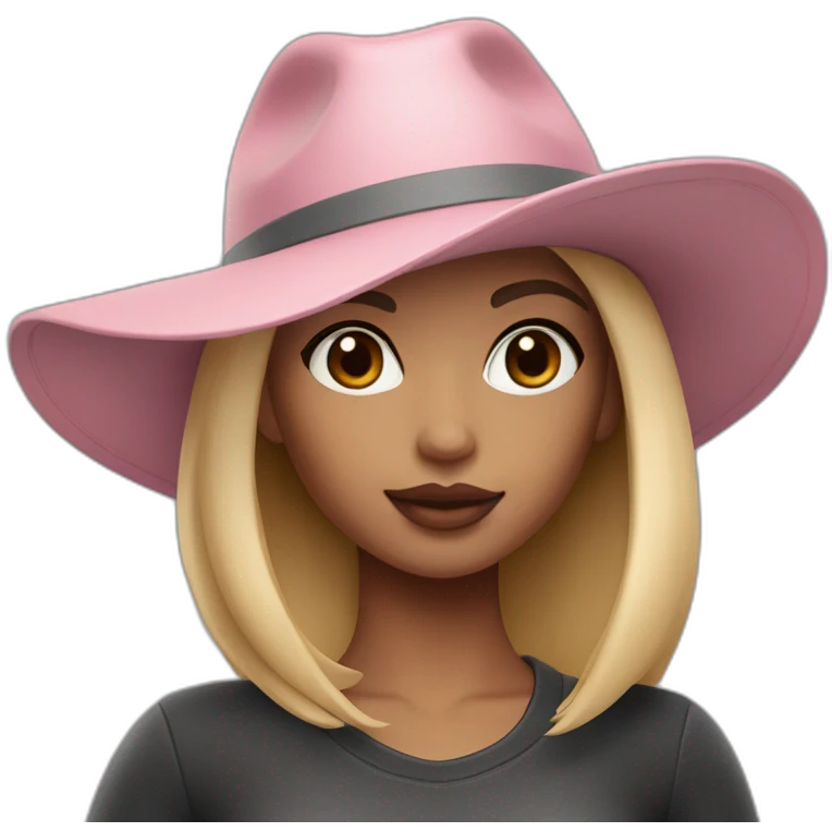 memoji stylish girl with blonde hair in a gradient with plump lips of soft pink color with wide eyebrows of dark gray color in a Prado brand hat. emoji
