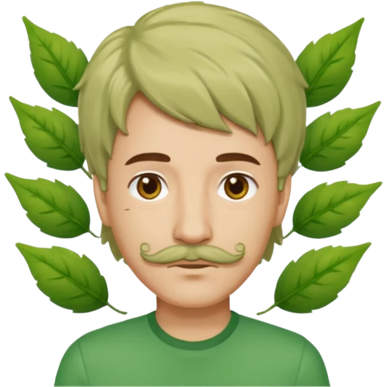 The Tree of Wisdom of The Wiggles with light skin, brown eyes, green leaves wig and thin mustache, green shirt emoji