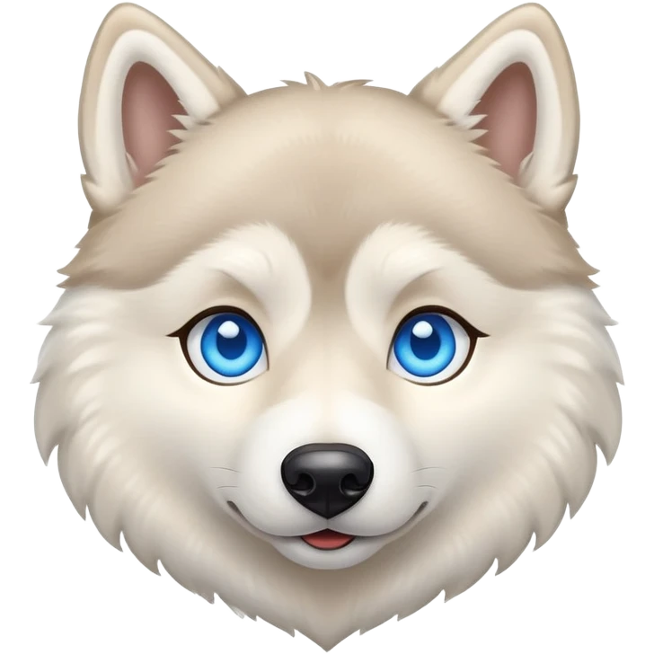 Beige husky with blue eyes and a big heart emoji