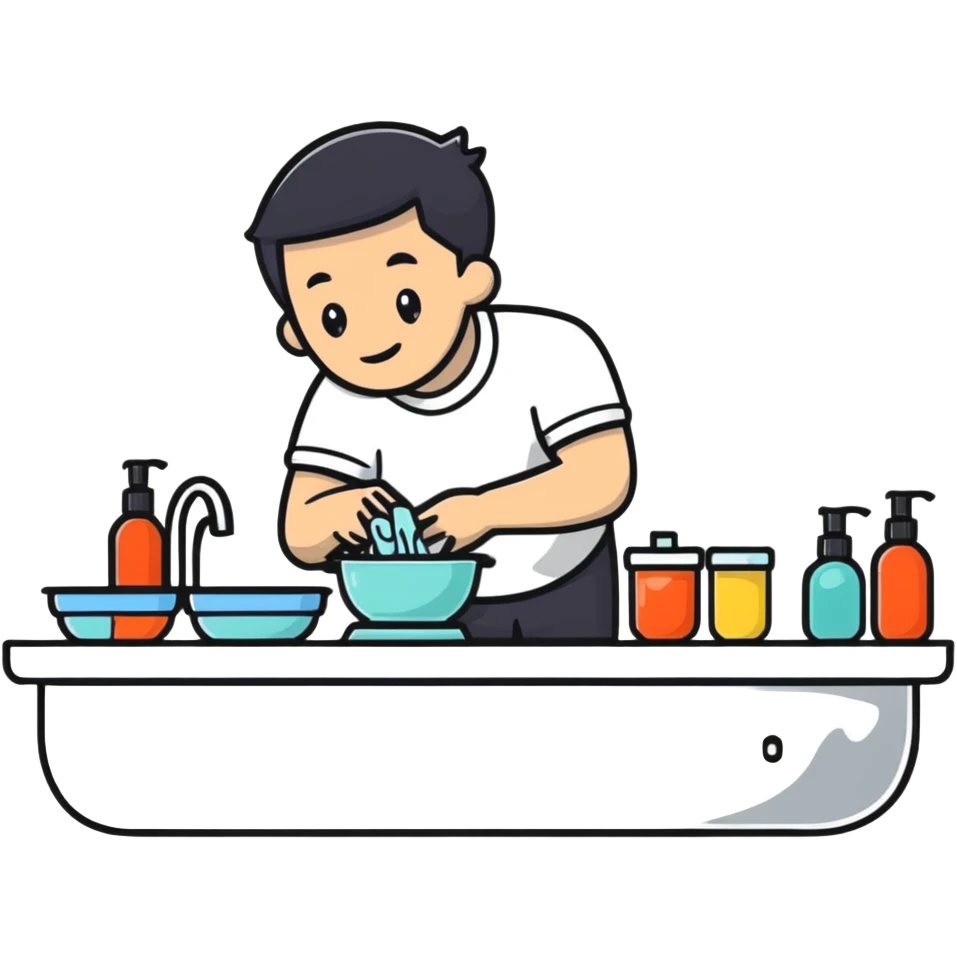 man washing dishes in kitchen emoji