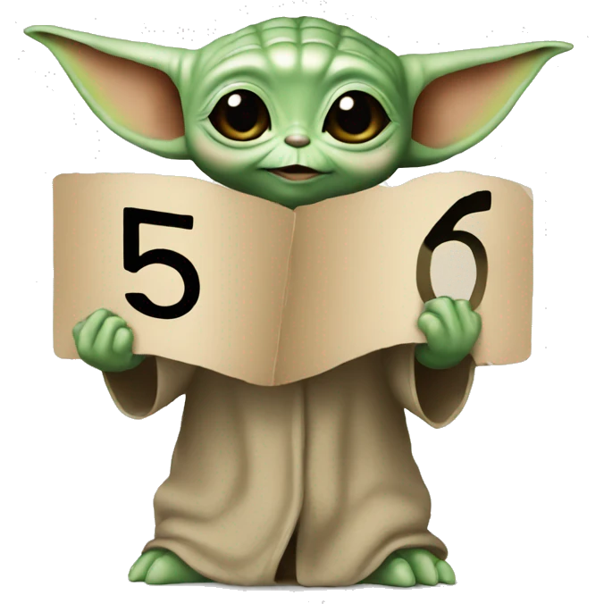 Baby Yoda holding a number 5 sign. emoji