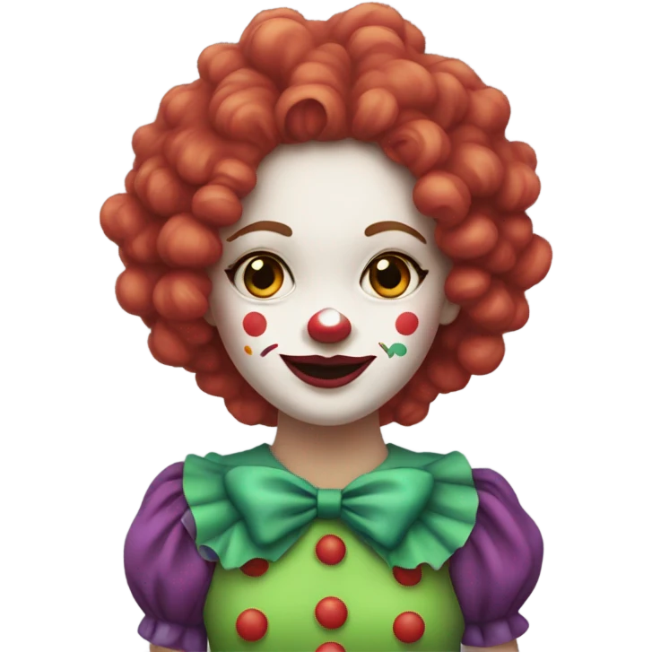 White girl with curly hair dressed as a clown emoji